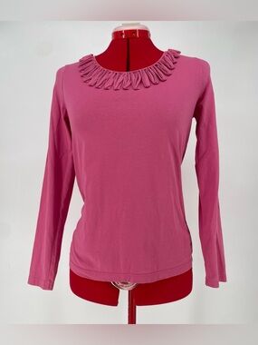 Talbots 100% Cotton Mauve Pink Long Sleeve Basic T-Shirt Stretch W Neck Detail